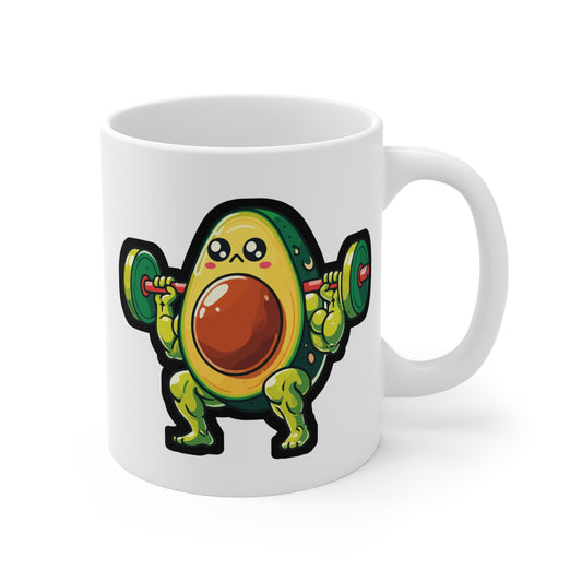 Avocado Weightlifter Bodybuilder - Bodybuilding Mug for Coffee 11oz. Bodybuilding Cup, White ceramic, Weightlifting Mug - Bodybuilding Gift