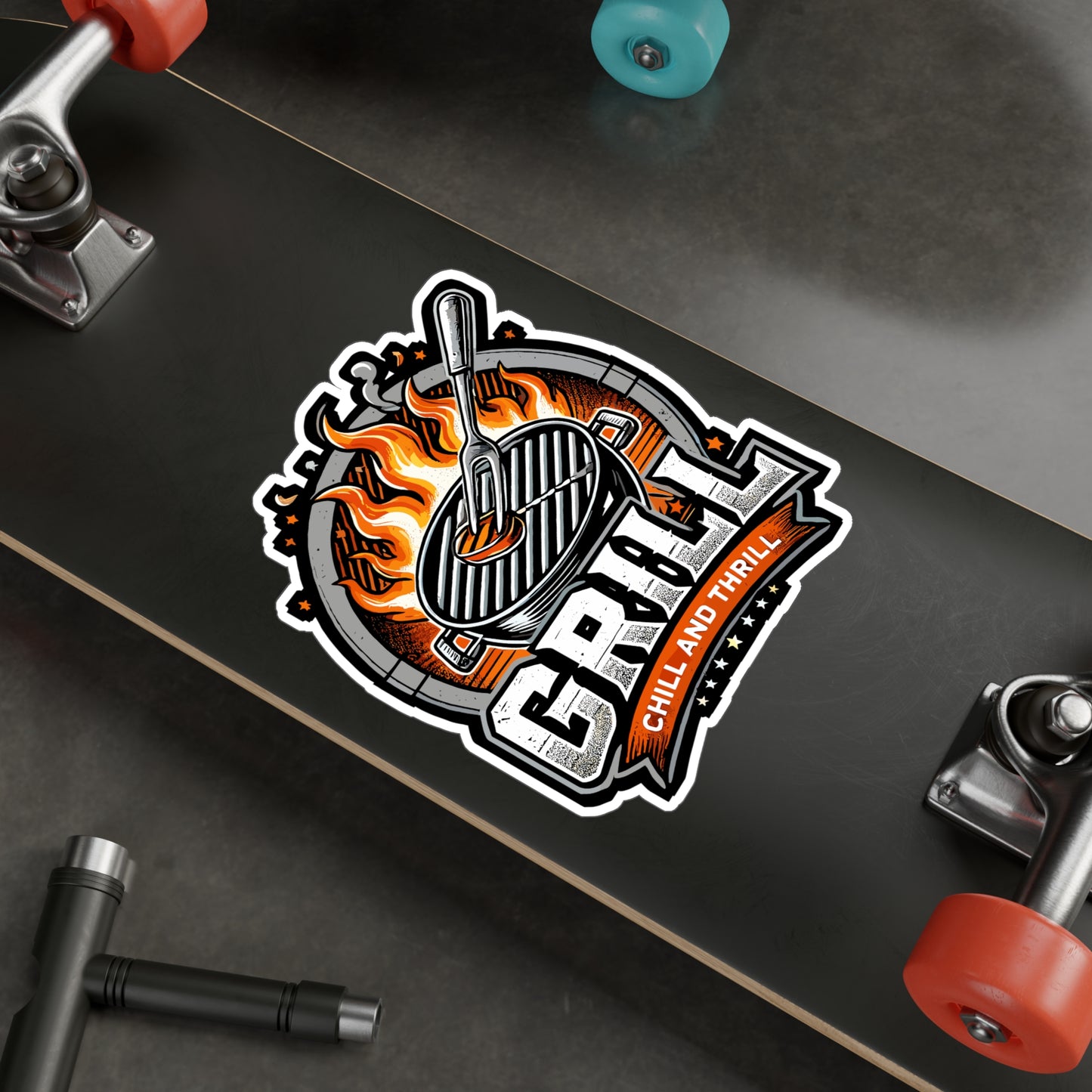 Grill Chill and Thrill - Grill Sticker for Car Window Laptop Sticker. Water Bottle Sticker, Vinyl Barbecue Decal, BBQ Sticker - Grill Gift