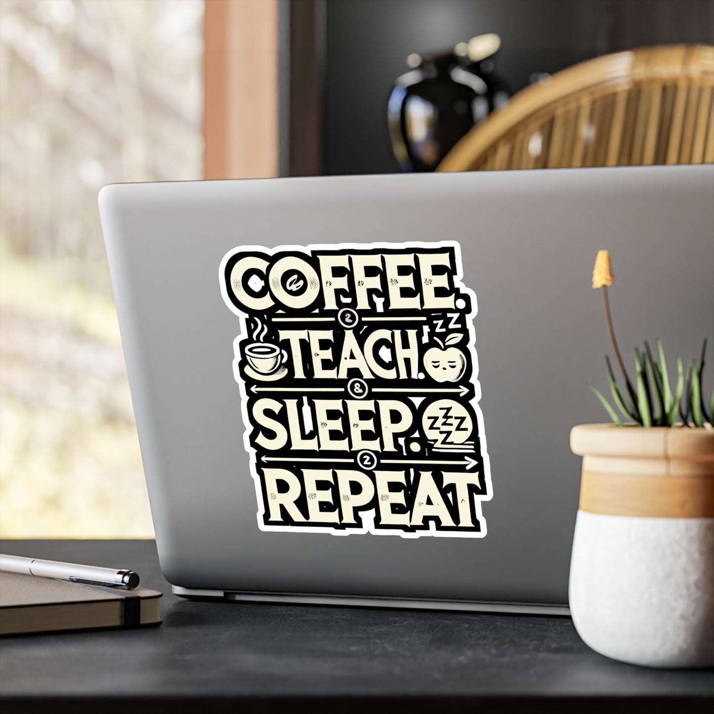 Coffee Teach Sleep Repeat - Coffee Sticker for Laptop Sticker. Water Bottle Sticker, Vinyl Teacher Decal - Coffee Gift