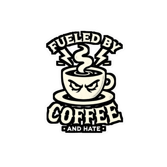 Fueled By Coffee And Hate - Coffee Sticker for Laptop Sticker. Water Bottle Sticker, Vinyl Hate Decal - Coffee Gift