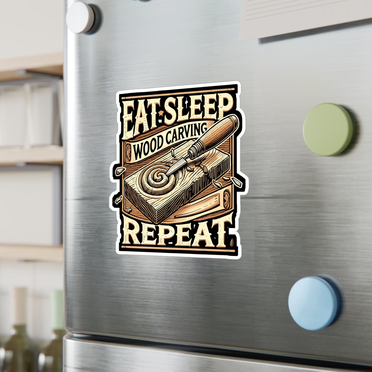 Eat Sleep Wood Carving Repeat - Wood carving Sticker for Laptop Sticker. Water Bottle Sticker, Vinyl Woodworking Decal - Wood carving Gift