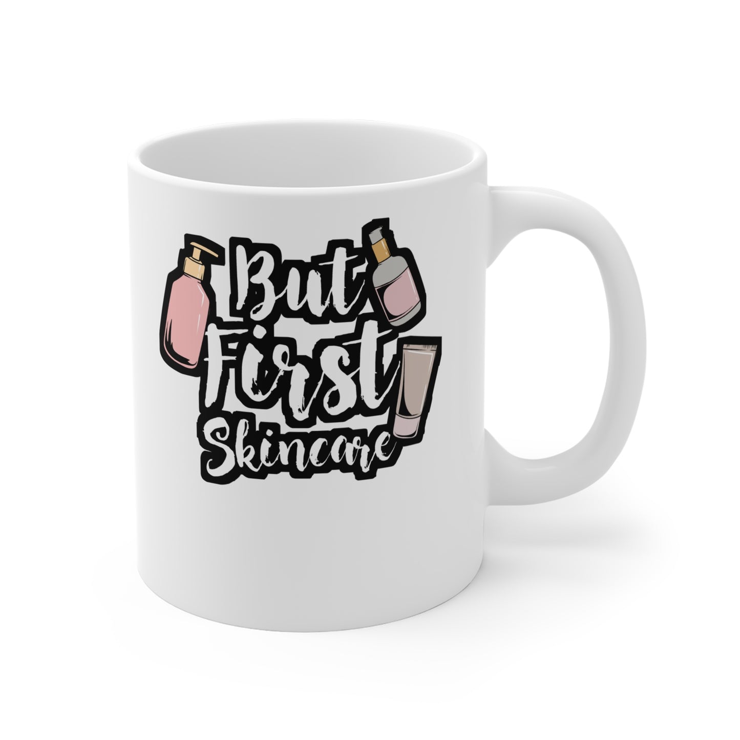 But First Skincare - Skincare Mug for Coffee 11oz. Skincare Cup, White ceramic, Facials Mug, Esthetician Tea Cup - Skincare Gift