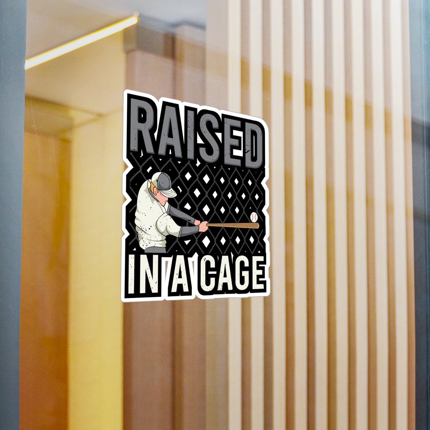 Raised In a Cage Baseball - Baseball Sticker for Laptop Sticker. Water Bottle Sticker, Vinyl Softball Decal - Baseball Gift