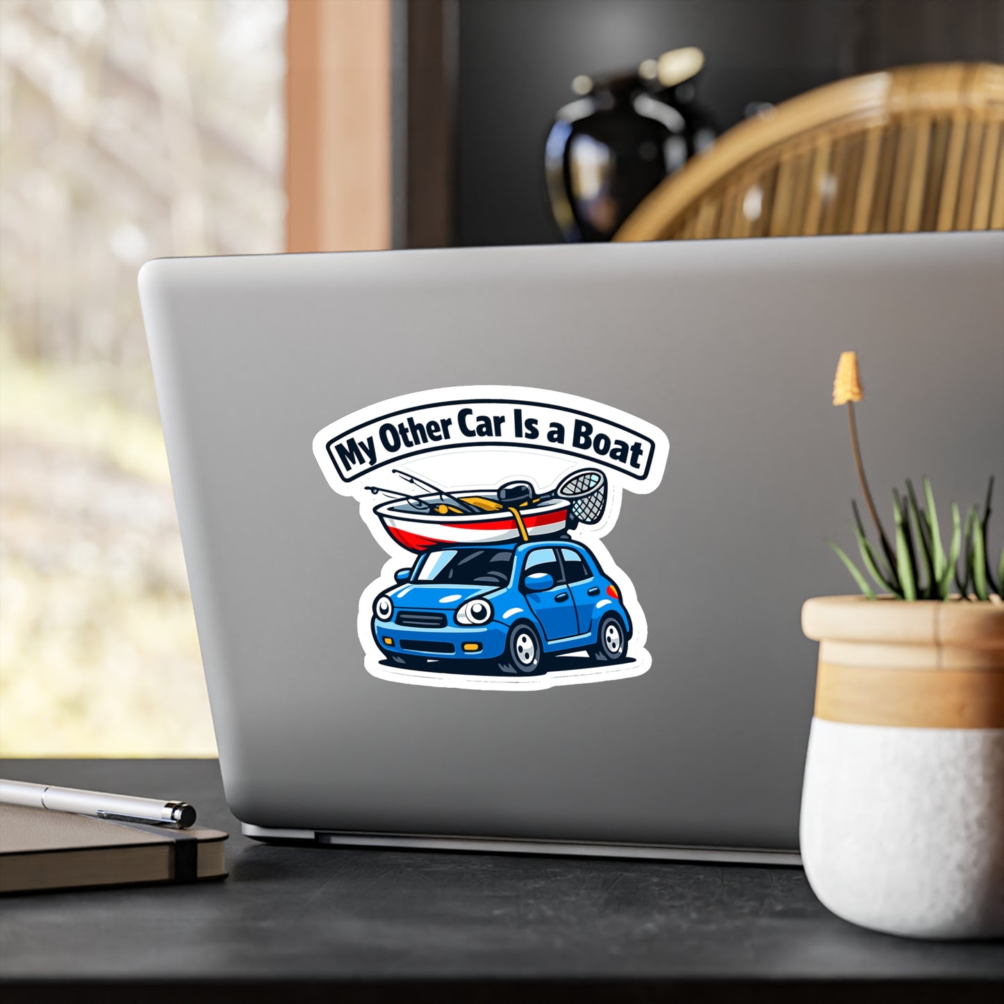 Fishing Sticker My Other Car Is a Boat Funny Angling Lake Boating Vinyl Waterproof Decals for Laptop Water Bottle