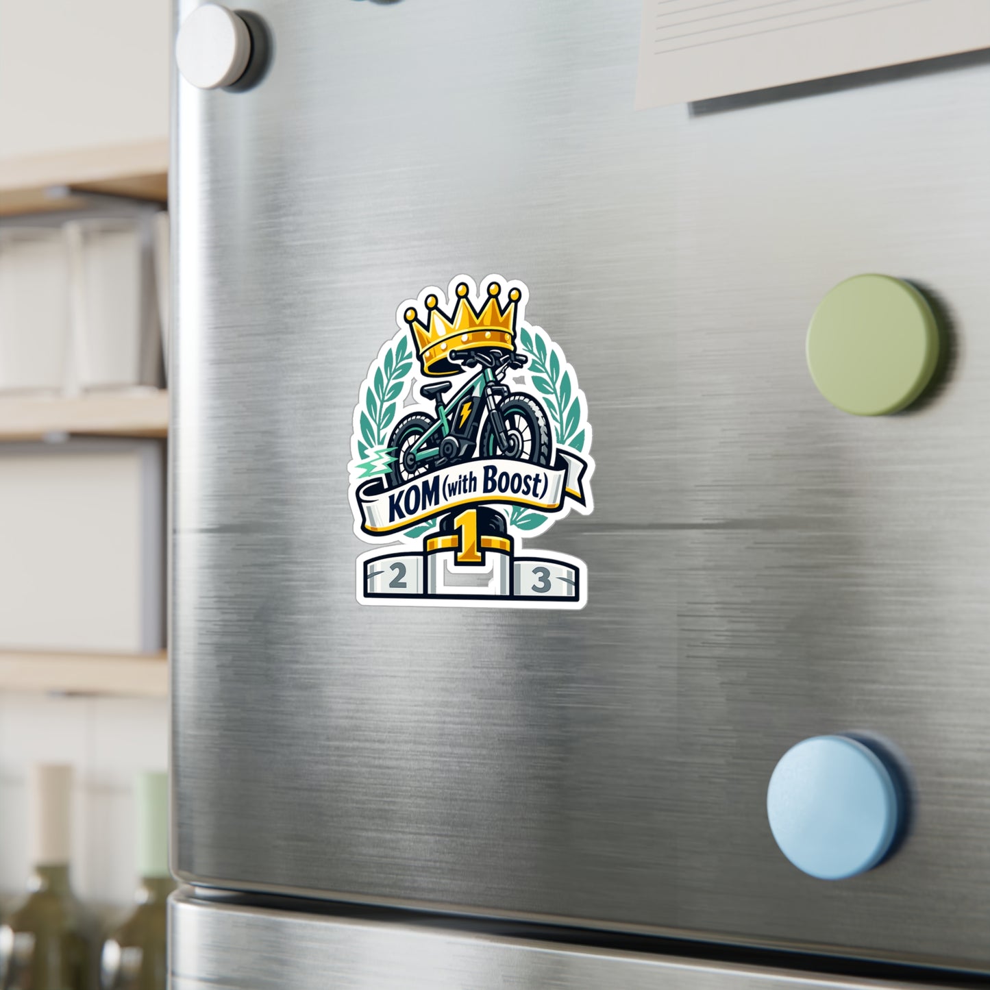 E-Bike Sticker KOM (with Boost) Waterproof Vinyl Decals for Electric Bike, Laptop or Water Bottle, eCycling e Cyclist Style