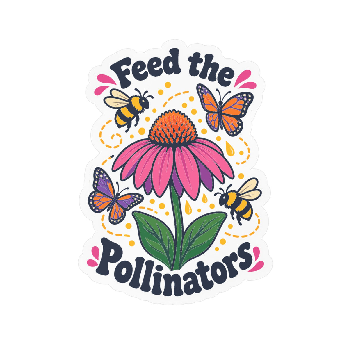 Plants Sticker - Feed The Pollinators Dandelion Design, Nature-Inspired Decals for Laptop and Water Bottle, Friendship Gift