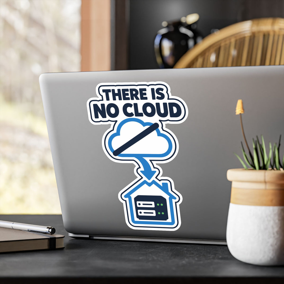Cloud Sticker - There Is No Cloud, Server House and Arrow Design, Tech Decals for Laptop and Water Bottle