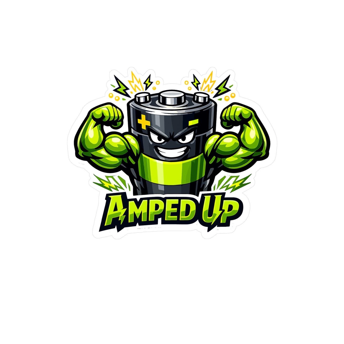 Electric Car Sticker Amped Up – Waterproof Vinyl decals for electric vehicle, rechargeable battery theme, Laptop, Water Bottle