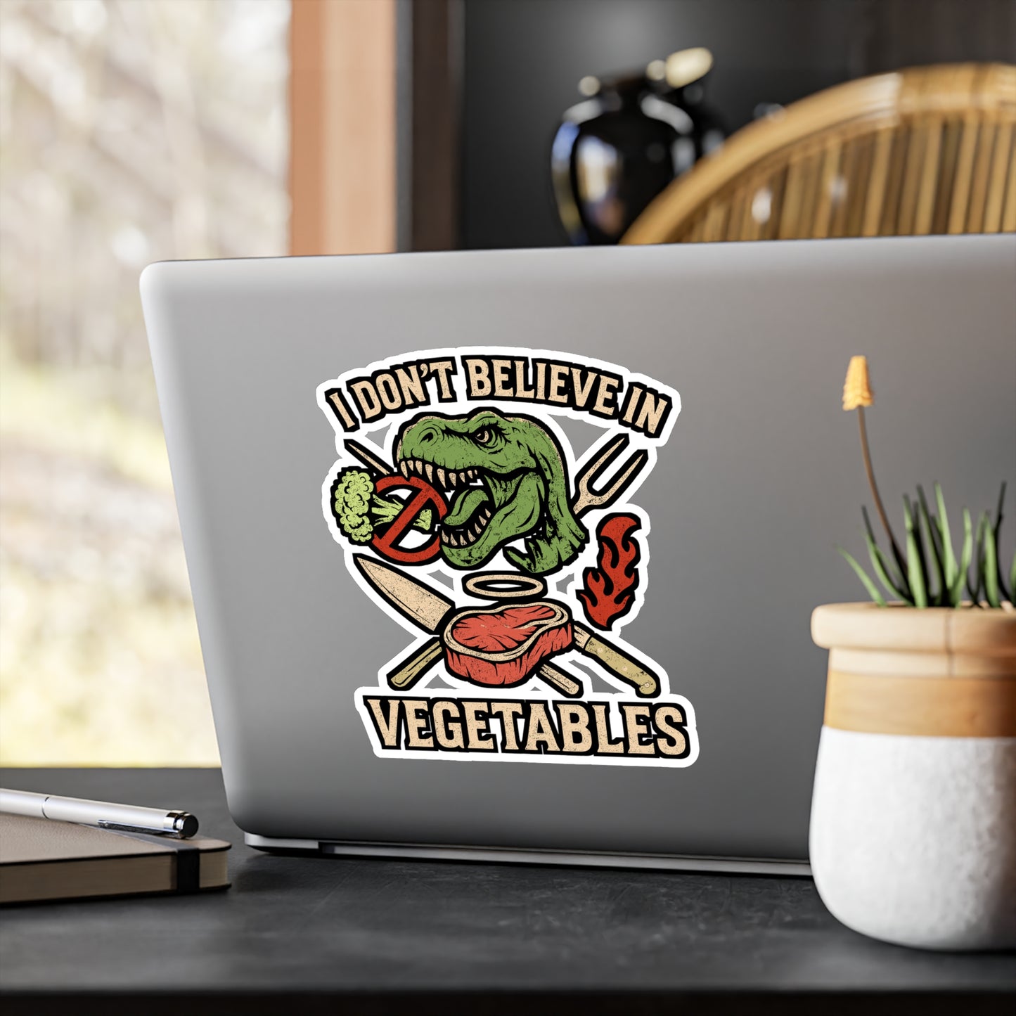 I Don't Believe In Vegetables – Carnivore Sticker for Laptop or Water Bottle | Funny Meat Lover Vinyl Decal, BBQ & Grill Gift