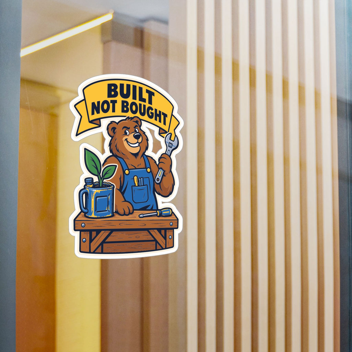 Upcycling Sticker – Built Not Bought Art decals for Laptop and Water Bottle Celebrating Recycling and Sustainability