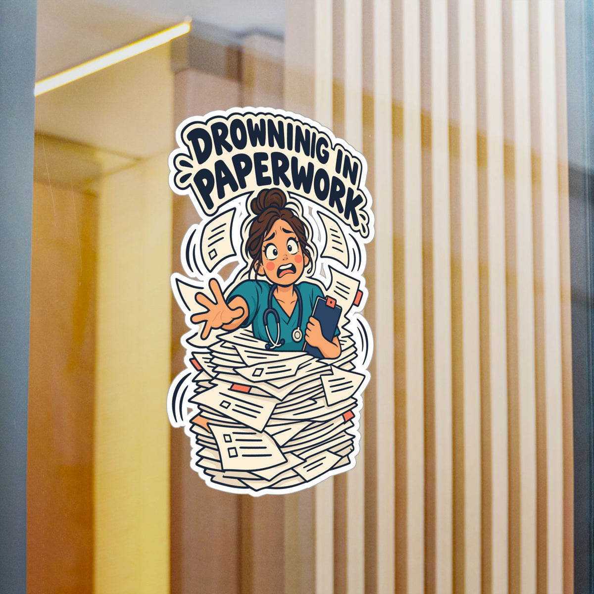Nurse Sticker “Drowning in Paperwork” Nursing Student Vinyl Decals for Laptop, Water Bottle, Waterproof