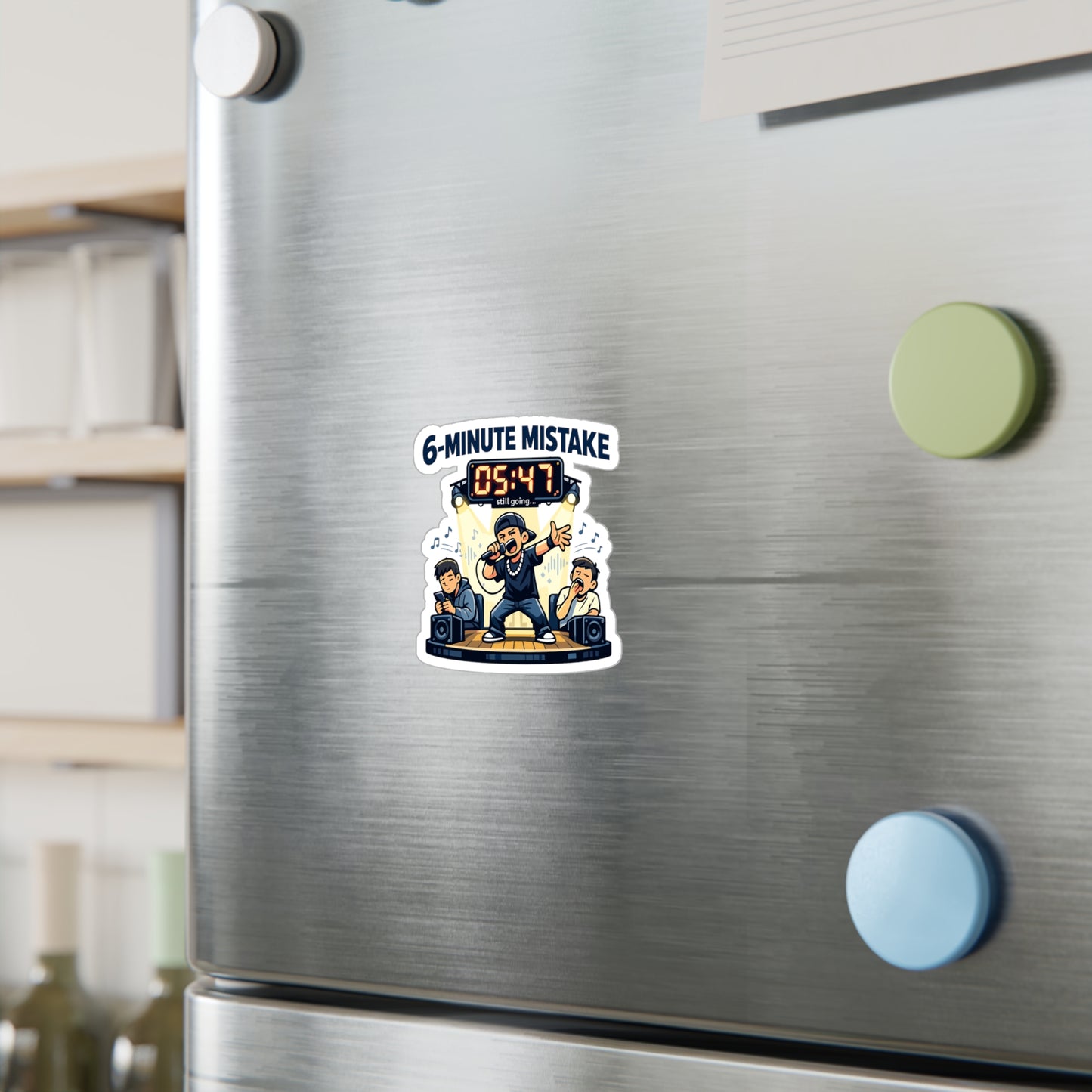 Karaoke Sticker "6-minute mistake" Funny Decals for Laptop or Water Bottle, Waterproof Vinyl Music Beer Booze Design