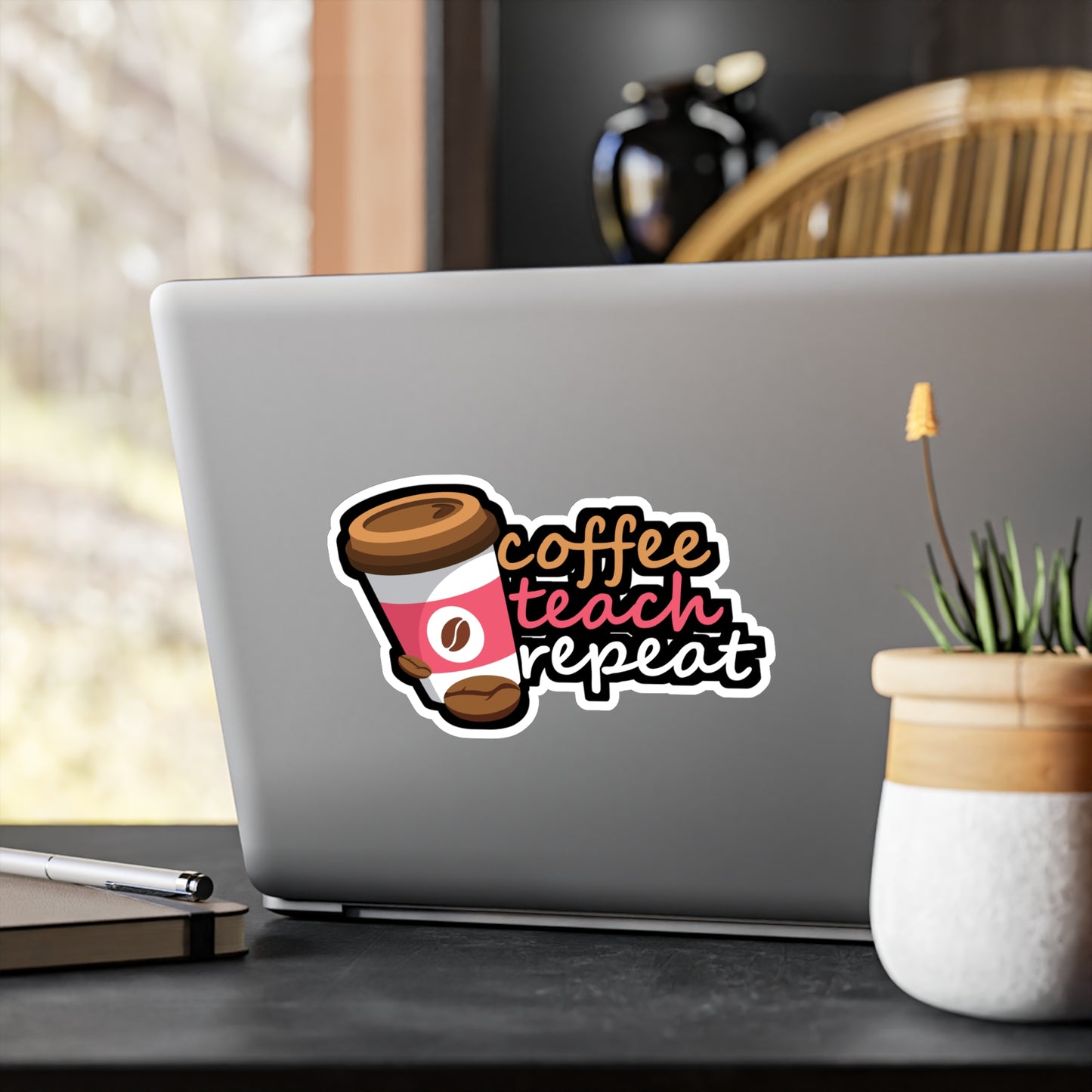 Coffee Teach Repeat - Coffee Sticker for Laptop Sticker. Water Bottle Sticker, Vinyl Cappuccino Decal - Coffee Gift