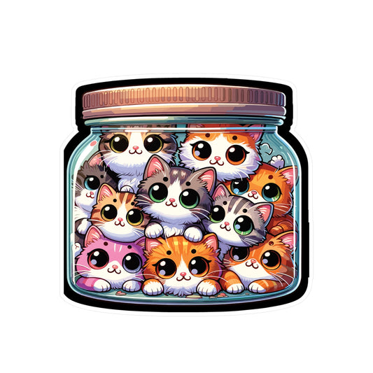 Cute Cats in a Jar - Cats Sticker for Car Window Laptop Sticker. Water Bottle Sticker, Vinyl Jar Decal, Adorable Sticker - Cats Gift