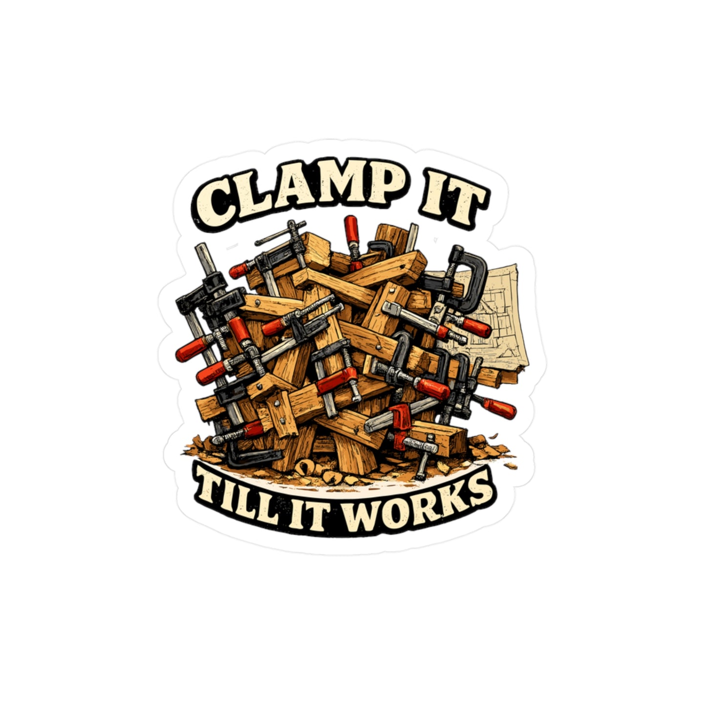 Carpenter Sticker Clamp It Till It Works Funny Woodworker Woodworking decals Waterproof Vinyl for Laptop Toolbox