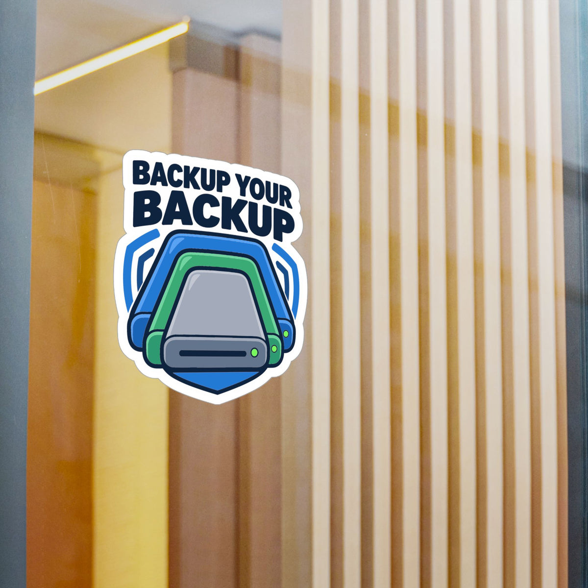 Tech Sticker – Backup Your Backup, Reboot Button and Bandage Design, Decals for Laptop and Water Bottle