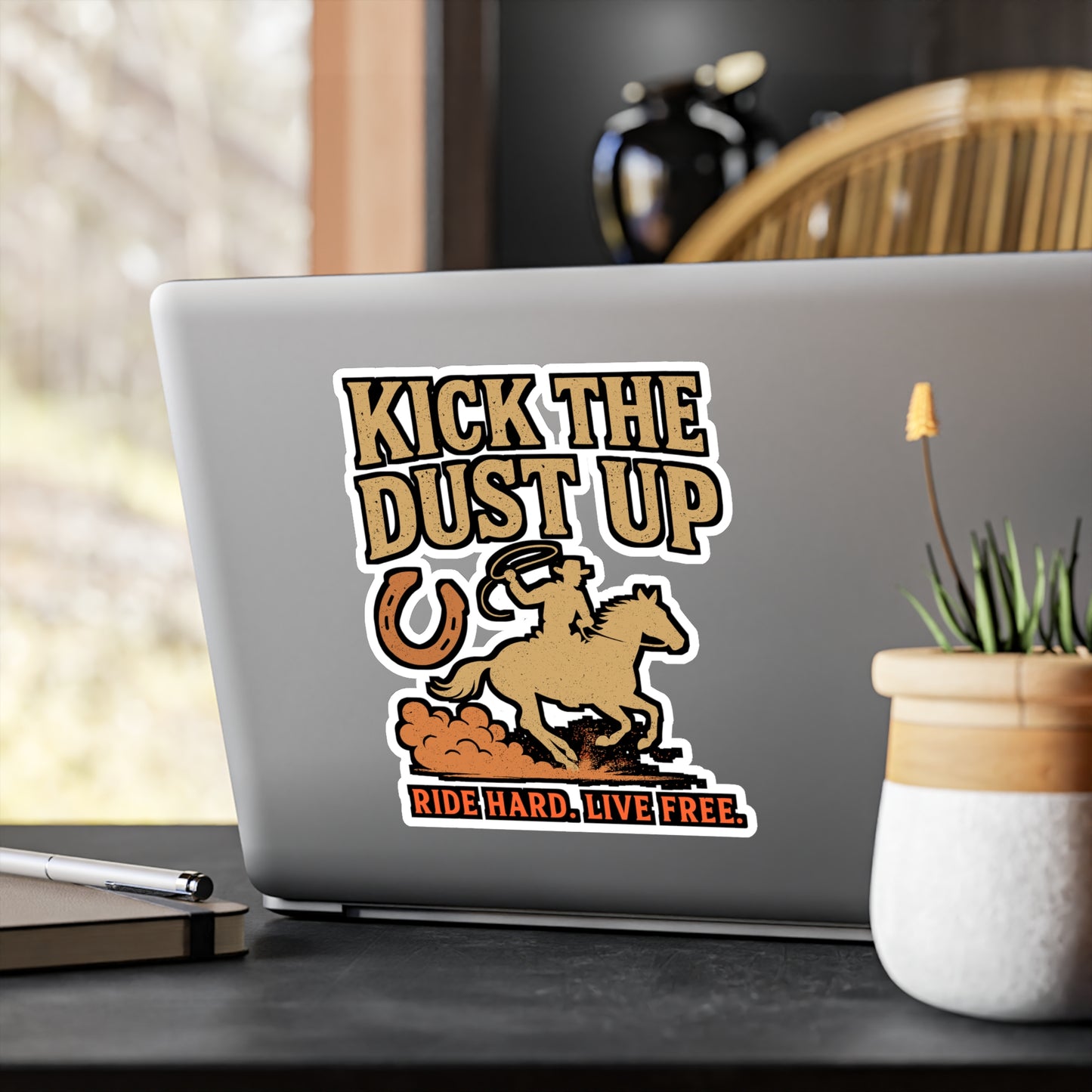 Kick The Dust Up – Cowboy Sticker for Car, Laptop, or Water Bottle | Western Vinyl Decal, Rodeo & Country Gift