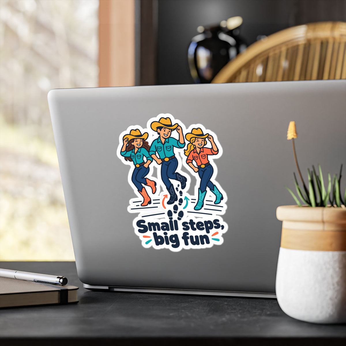 Line Dance Sticker – Small Steps, Big Fun Design for Country Dancers, Western Decals for Laptop & Water Bottle