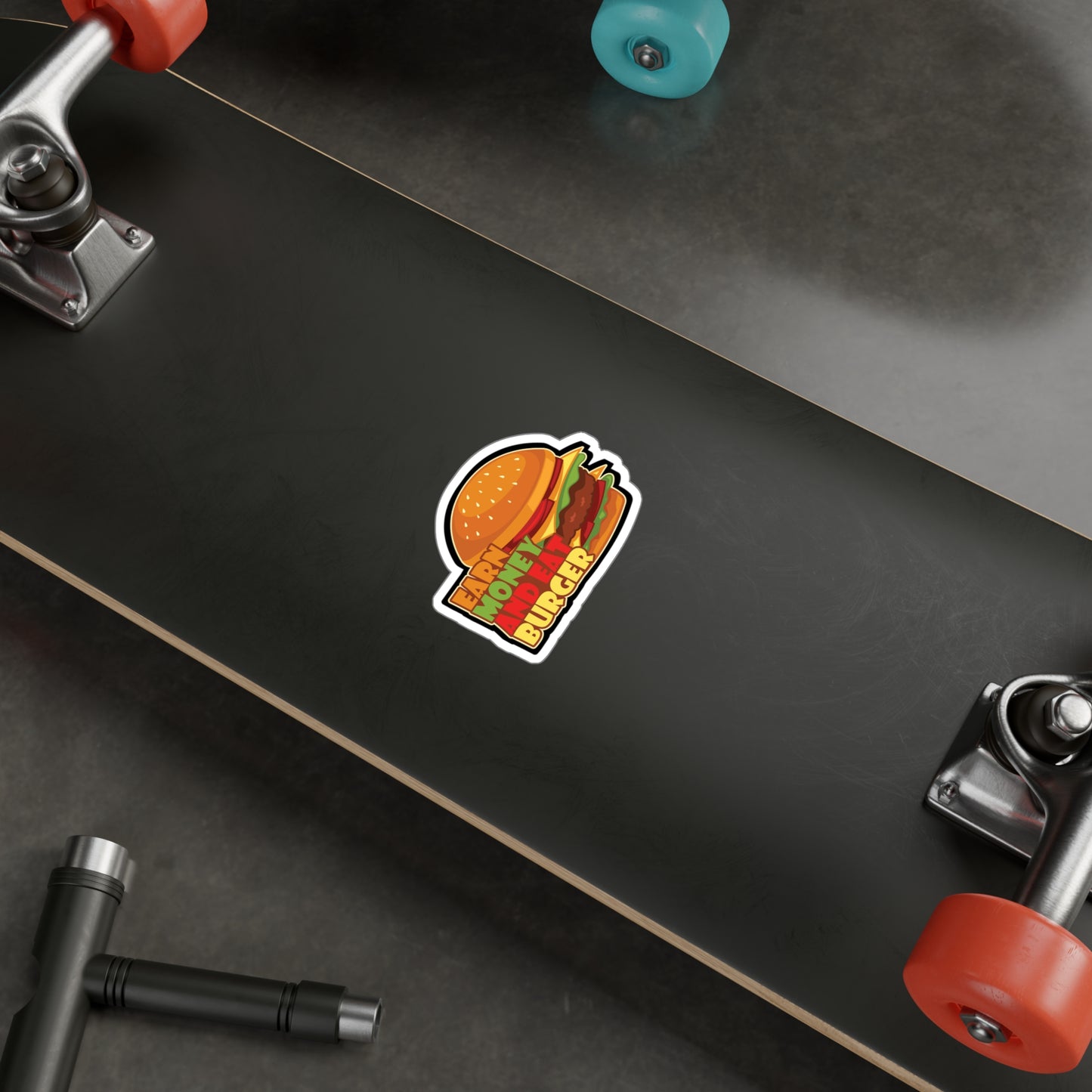 Earn Money And Eat Burger - Fastfood Sticker for Laptop Sticker. Water Bottle Sticker, Vinyl Fast food Decal - Fastfood Gift