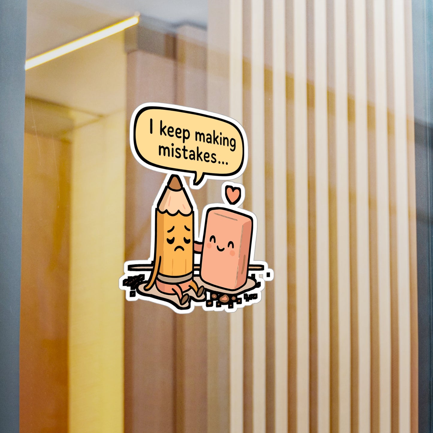 Pencil Sticker – "I Keep Making Mistakes" Decals, Eraser Comfort Design, Vinyl Waterproof for Laptop, Water Bottle