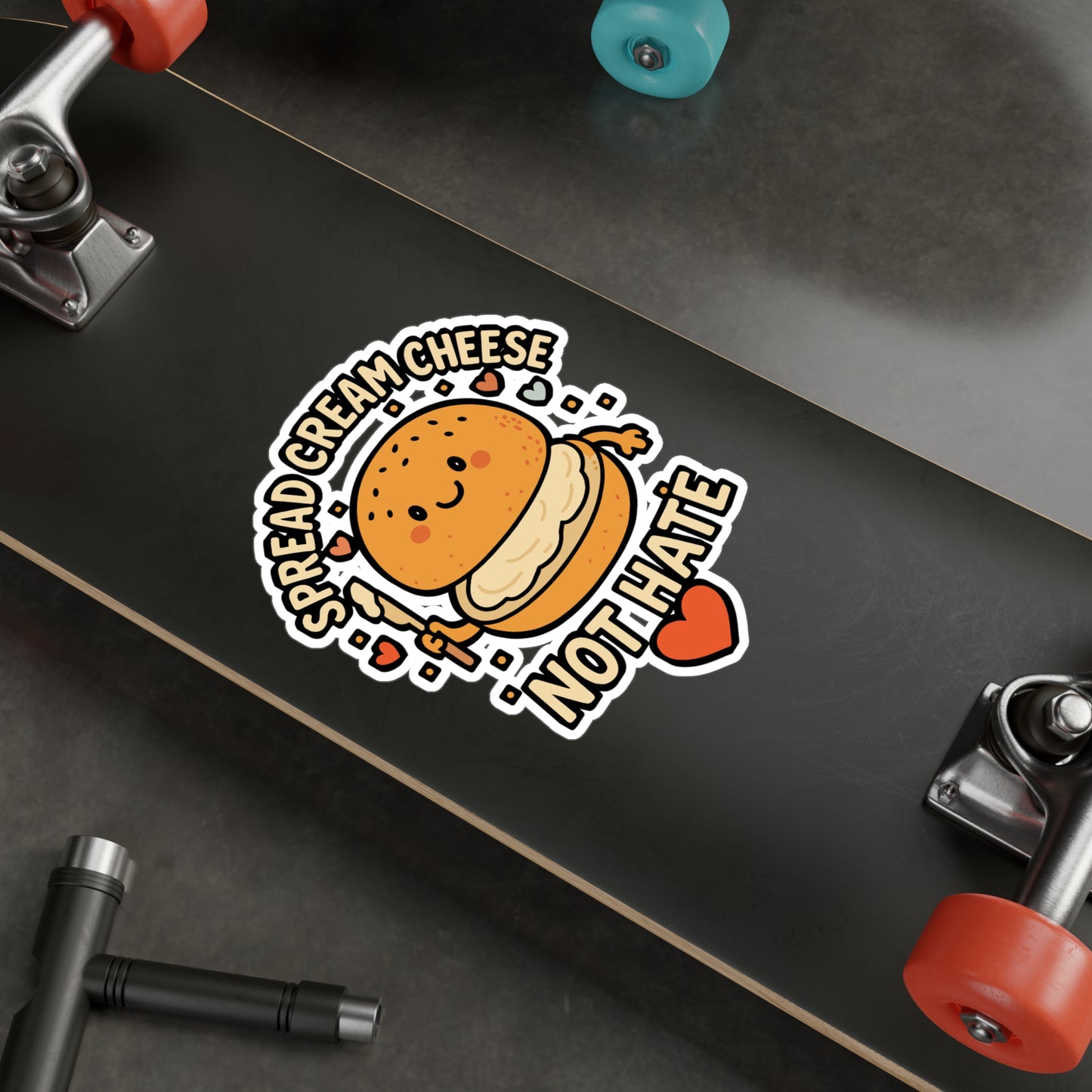 Spread Cream Cheese Not Hate – Funny Bagel Sticker for Laptop, Water Bottle & Car | Vinyl Decal | Foodie Gift Idea