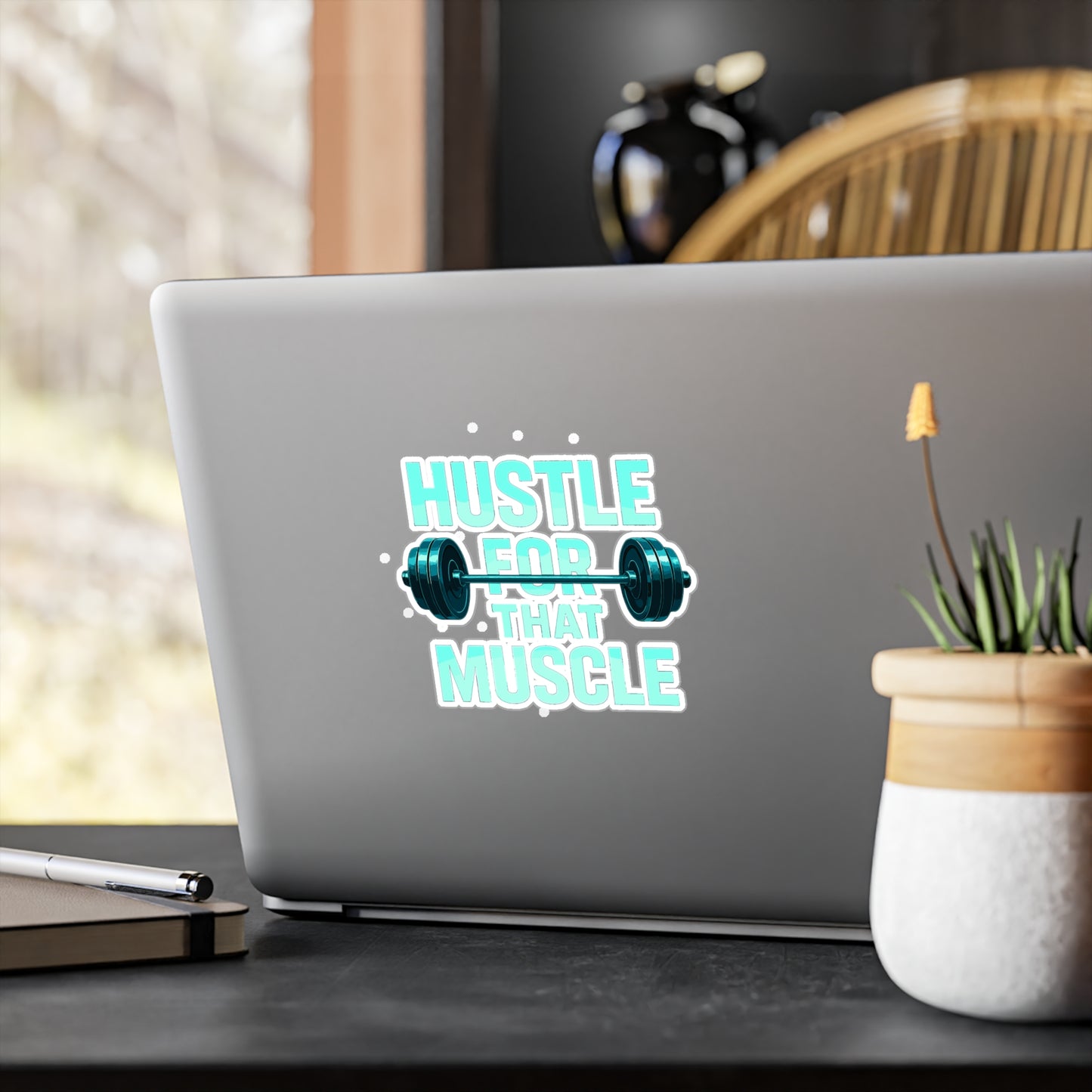 Fitness Sticker – "Hustle For That Muscle" Motivational Decals for Laptop & Water Bottle, Bodybuilding Strength Vinyl, Waterproof