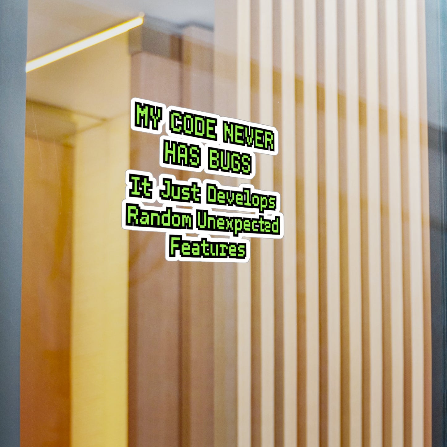 My Code Never Has Bugs – Funny Programmer Sticker for Laptop or Water Bottle | QA Developer Gift Decal