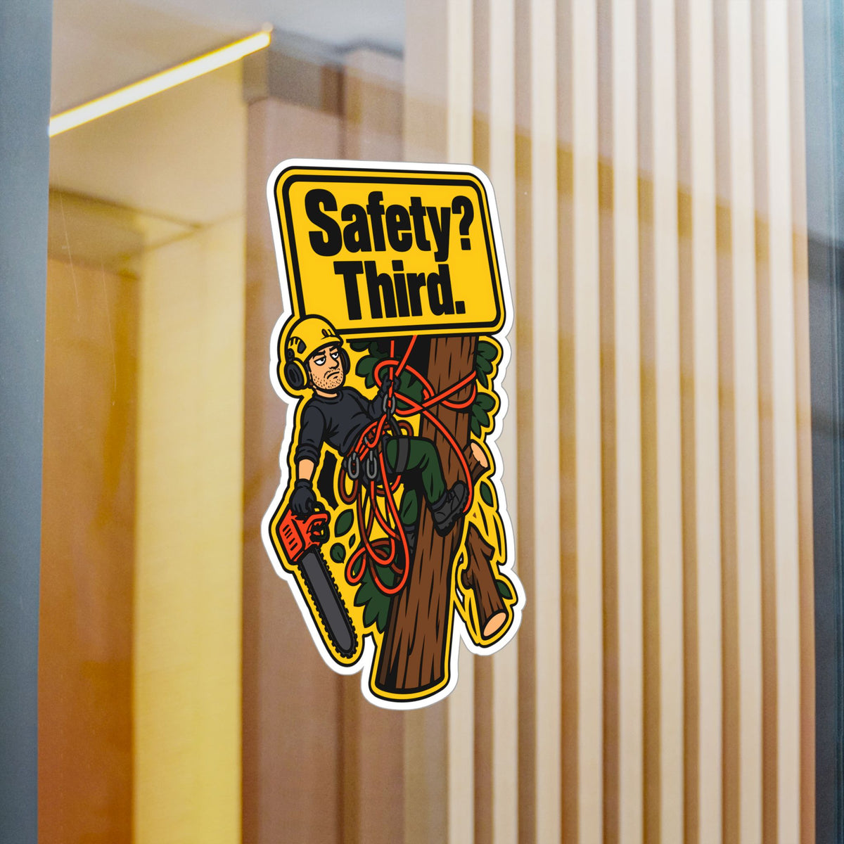 Tree Sticker - Safety Third Funny Tree Worker and Branch Manager Design, Decals for Laptop or Water Bottle