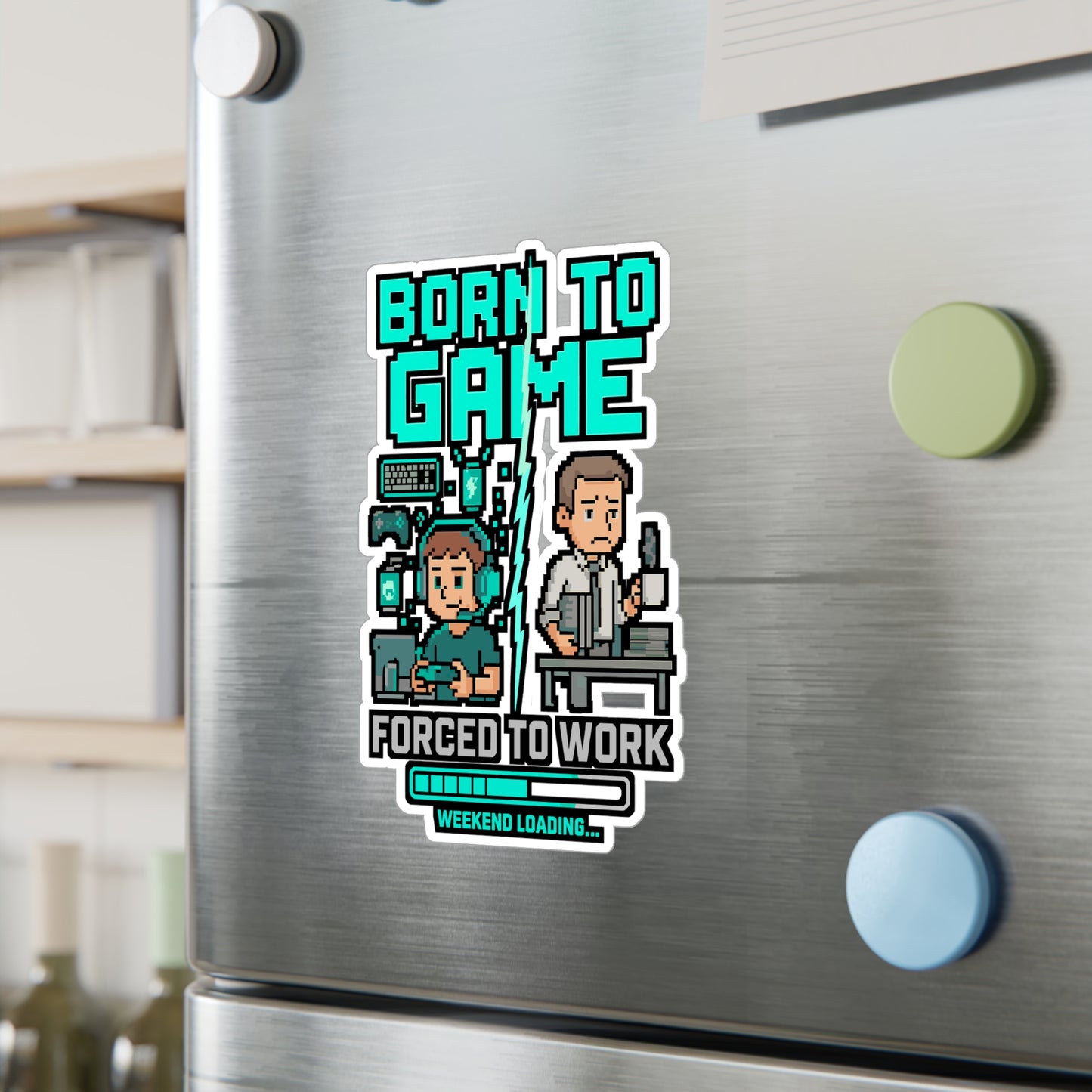 Gaming Sticker "Born To Game Forced To Work" – Funny Gamer Decals for Laptop, Video Games Vinyl, Waterproof for Water Bottle