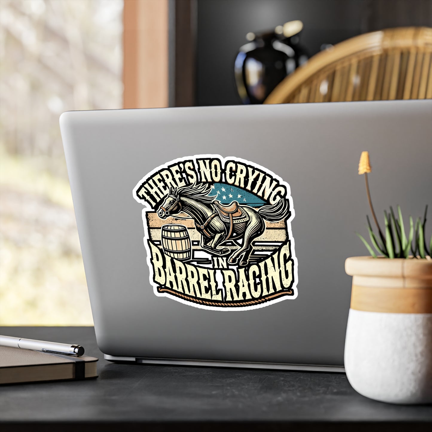 There's No Crying In Barrel Racing - Barrel racing Sticker for Laptop Sticker. Water Bottle Sticker, Vinyl Rodeo Decal - Barrel racing Gift