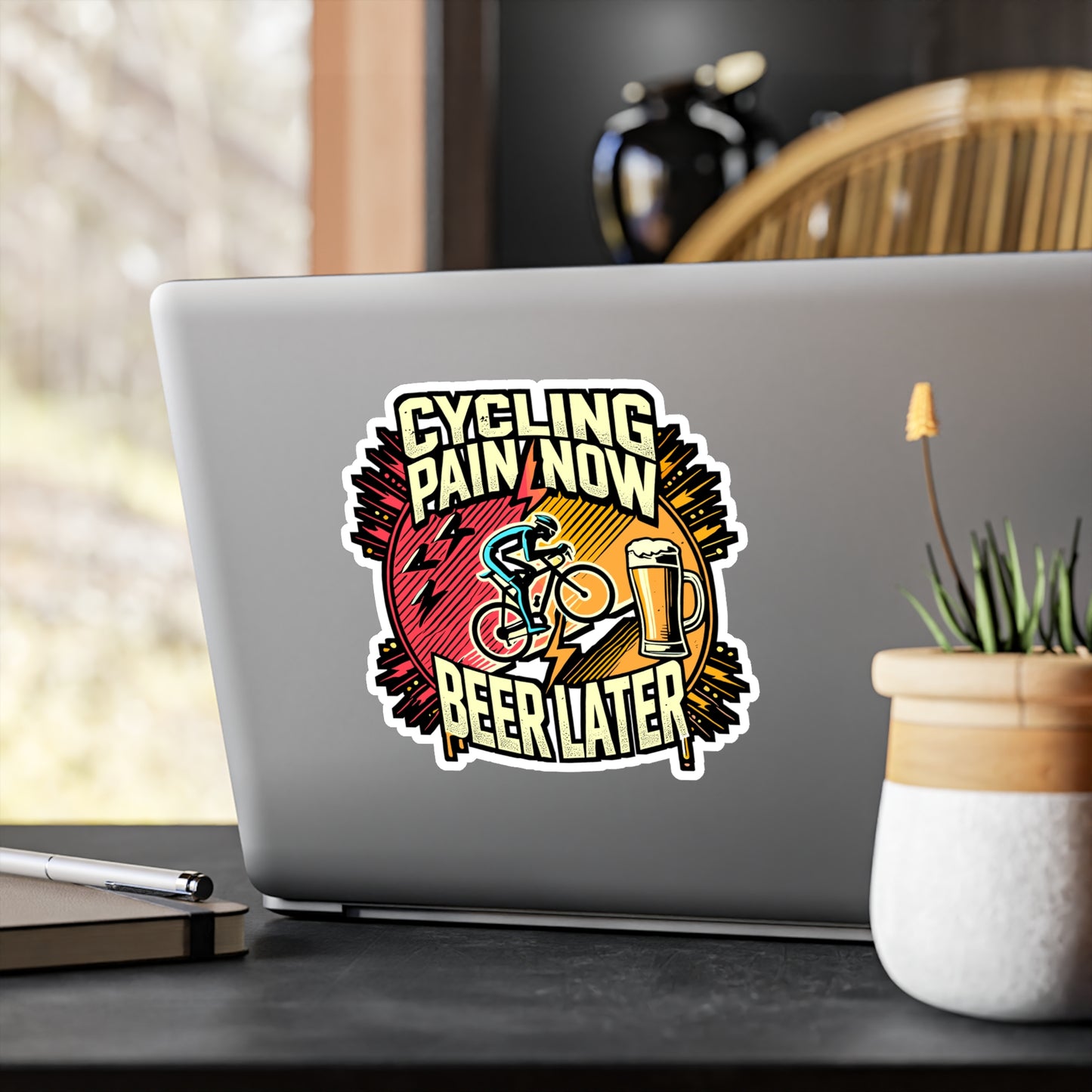 Cycling Pain Now Beer Later – Vinyl Cycling Sticker for Laptop & Water Bottle | Cycling Gift for Enthusiasts