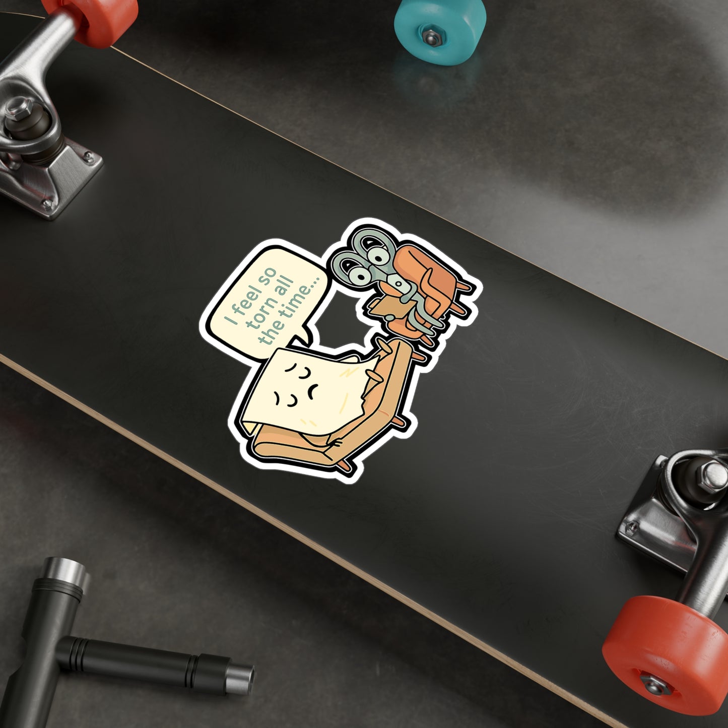 Paper Sticker - "I Feel So Torn All The Time" Decals for Laptop & Water Bottle, Vinyl Psychologist Therapy Gift, Scissors Humor Paper Lover