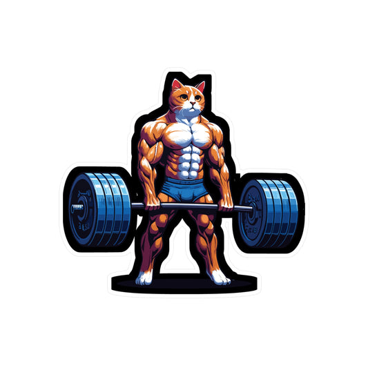 Deadlift Cat Bodybuilding - Weightlifting Sticker for Laptop Sticker. Water Bottle Sticker, Vinyl Muscles Decal - Weightlifting Gift