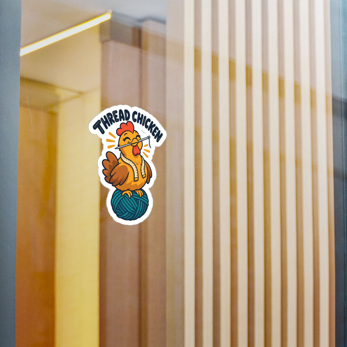Cartoon Sticker – Thread Chicken Design with a Giggling Chicken, Fun Decals for Laptop and Water Bottle