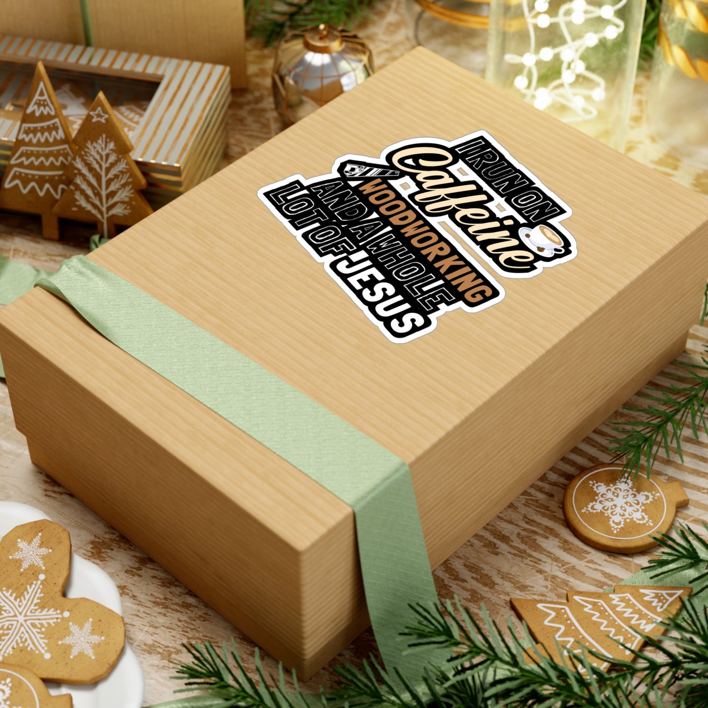 I Run On Caffeine Woodworking And A Whole Lot of Jesus - Carpenter Sticker for Laptop Sticker. Water Bottle Sticker, Vinyl Woodworker Decal - Carpenter Gift