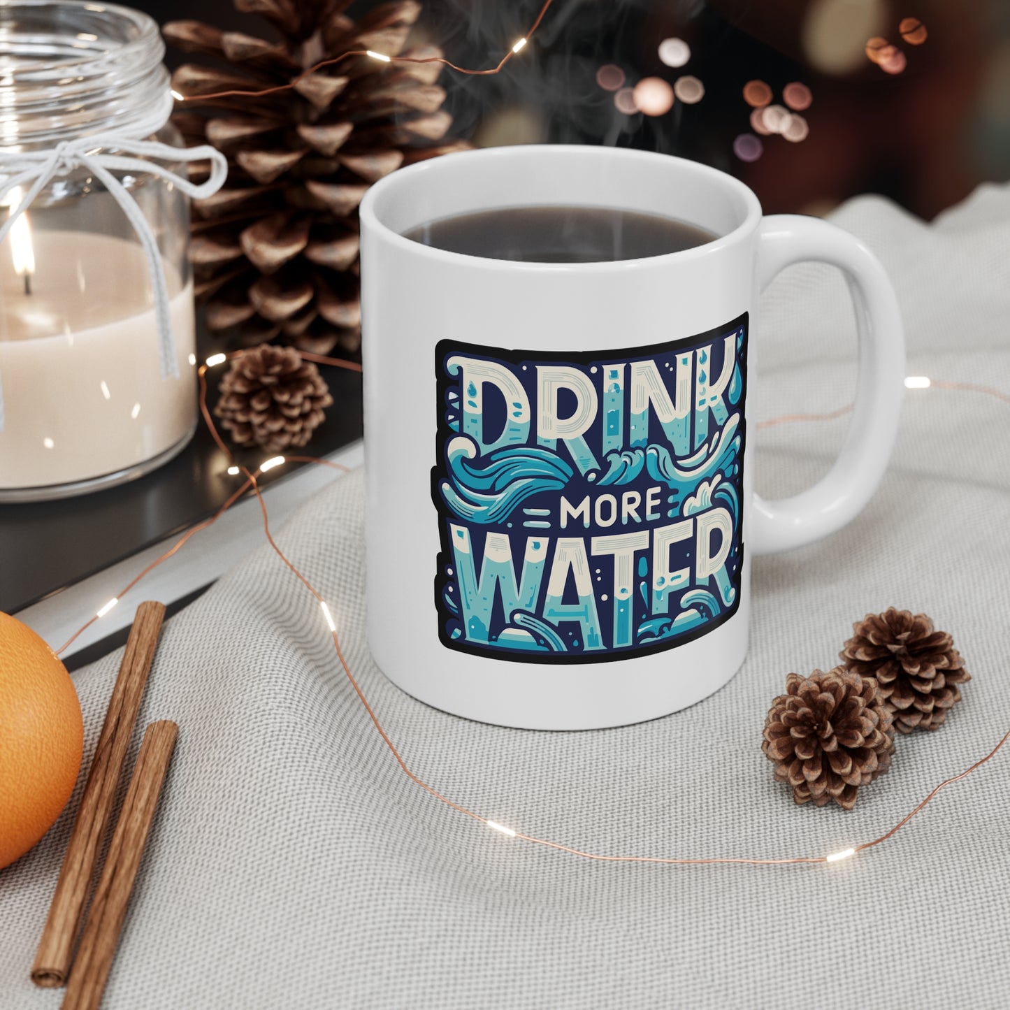 Drink More Water - Hydration Mug for Coffee 11oz. Hydration Cup, White ceramic, Water Mug, Healthy Tea Cup - Hydration Gift