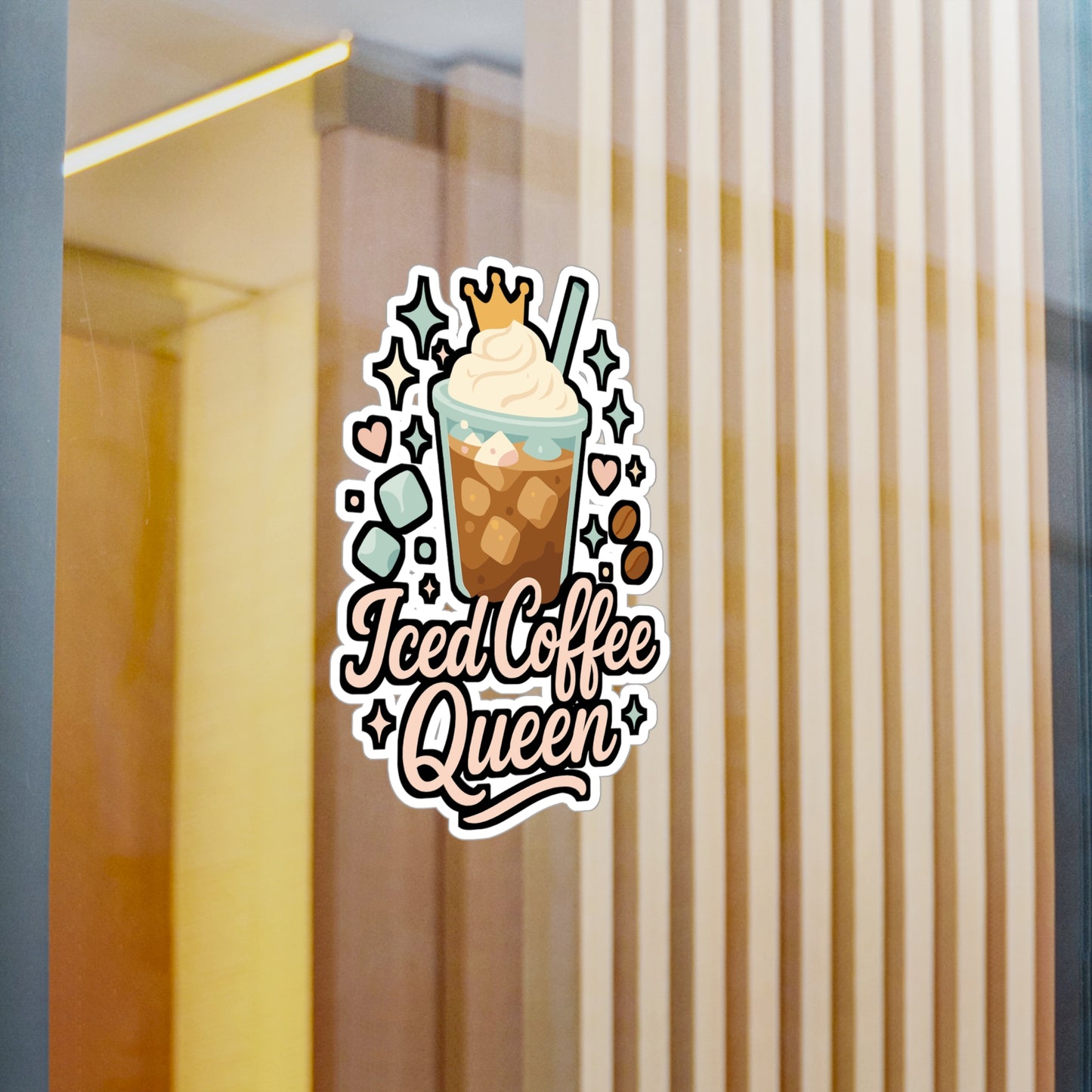 Iced Coffee Sticker – "Iced Coffee Queen" Decals for Laptop or Water Bottle, Cute Caffeine Vinyl Sticker, Coffee Lover Gift, Waterproof, Queen Design