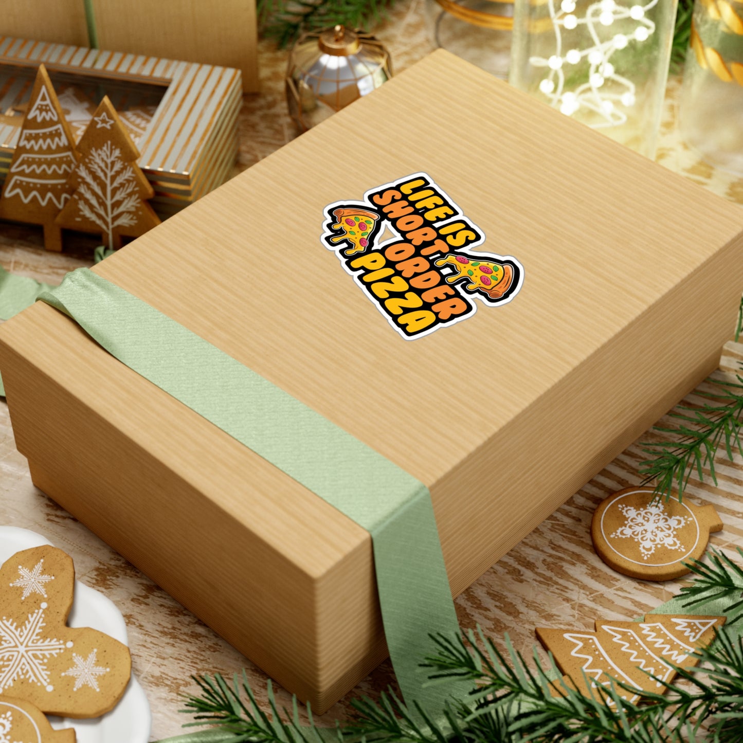 Life Is Short Order Pizza - Pizza Sticker for Laptop Sticker. Water Bottle Sticker, Vinyl Pyramid Decal - Pizza Gift