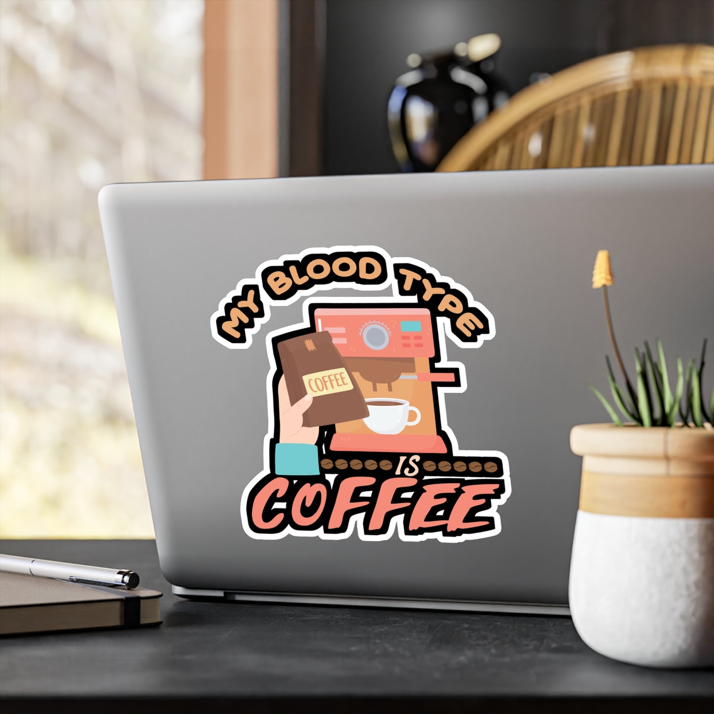 My Blood Type is Coffee - Coffee Sticker for Laptop Sticker. Water Bottle Sticker, Vinyl Cappuccino Decal - Coffee Gift