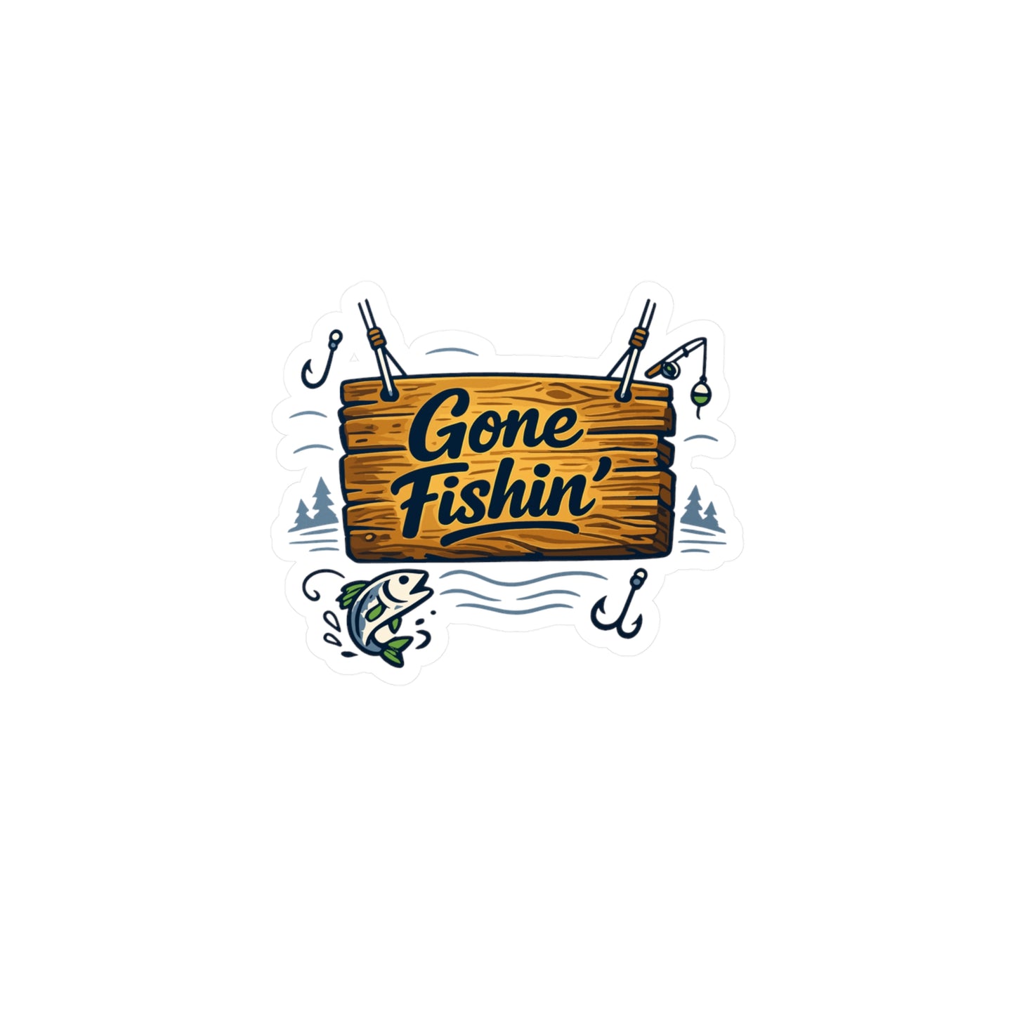 Fishing Sticker Gone Fishin' Waterproof Vinyl Decals for Laptop or Water Bottle, Angling Lake Boating Design