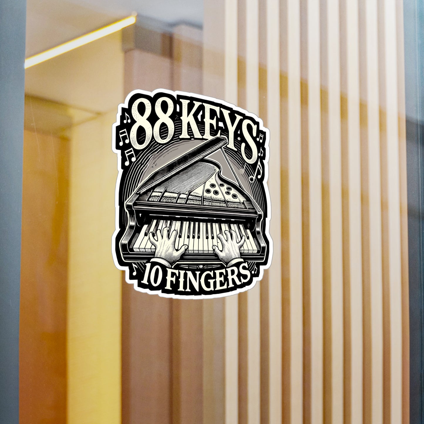 88 Keys 10 Fingers - Piano Sticker for Car Window Laptop Sticker. Water Bottle Sticker, Vinyl Pianist Decal, Music Sticker - Piano Gift