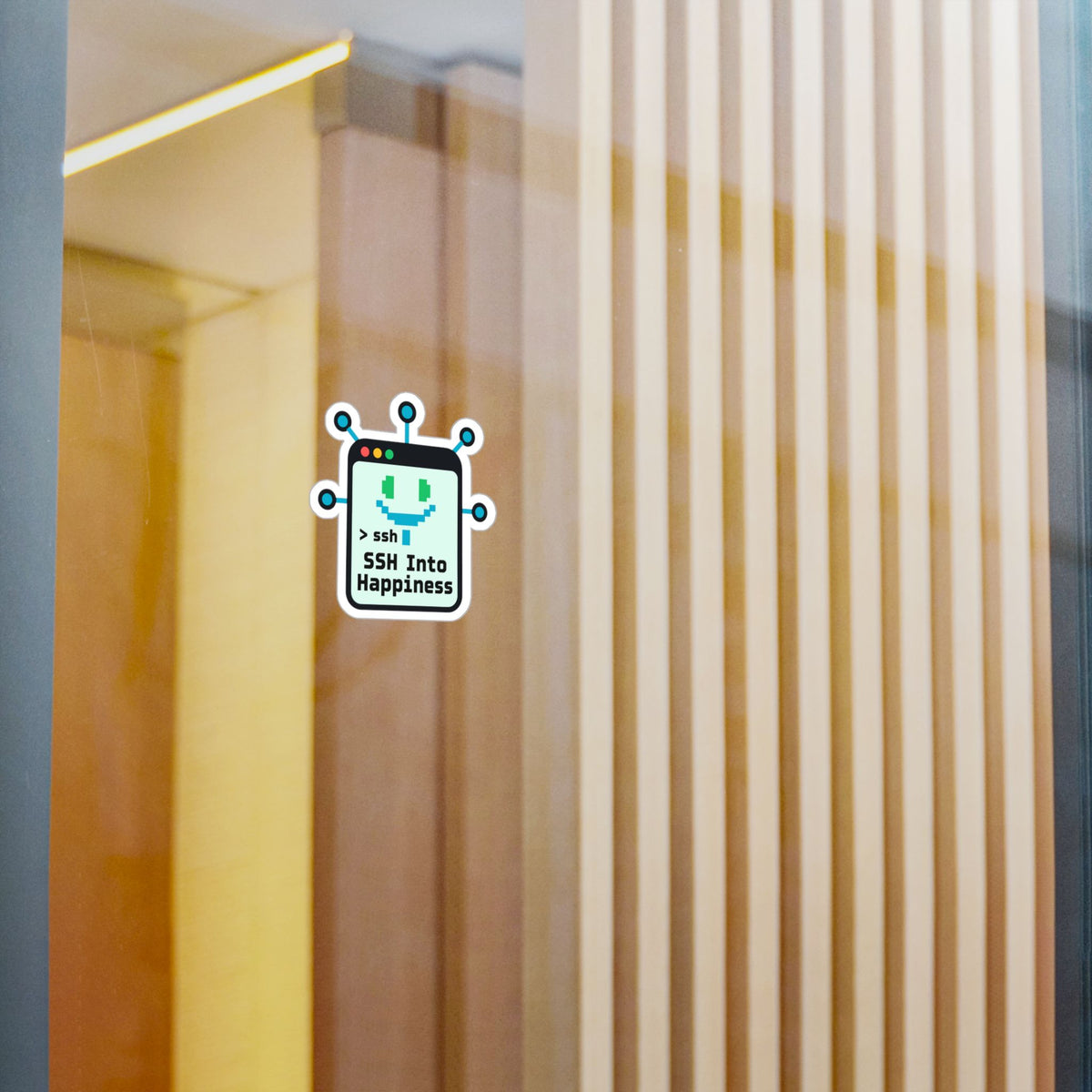 Tech Sticker - Ssh Into Happiness with Reboot Button and Bandage Motifs, Decals for Laptop and Water Bottle