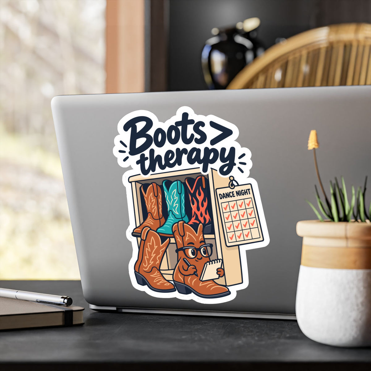 Line Dance Sticker - Boots Over Therapy for the Country-Life Dancer, Western Decals for Laptop and Water Bottle