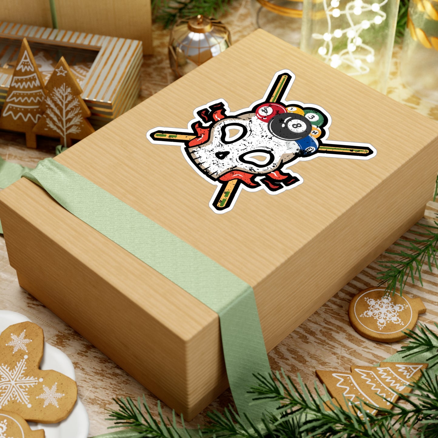 Skull with Biilierd Balls - Billiards Sticker for Laptop Sticker. Water Bottle Sticker, Vinyl Pool Decal - Billiards Gift