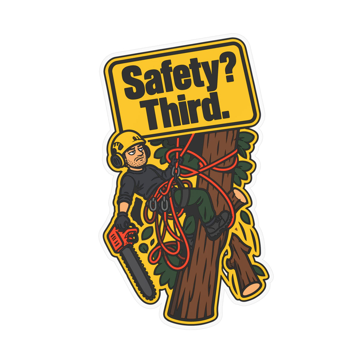 Tree Sticker - Safety Third Funny Tree Worker and Branch Manager Design, Decals for Laptop or Water Bottle
