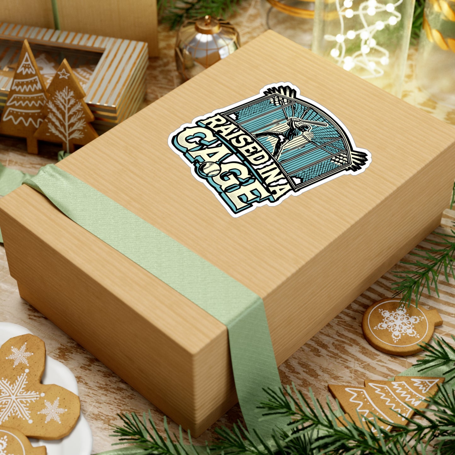 Raised In A Cage – Baseball Sticker for Car, Laptop, or Water Bottle | Vinyl Softball Decal & Game Day Gift