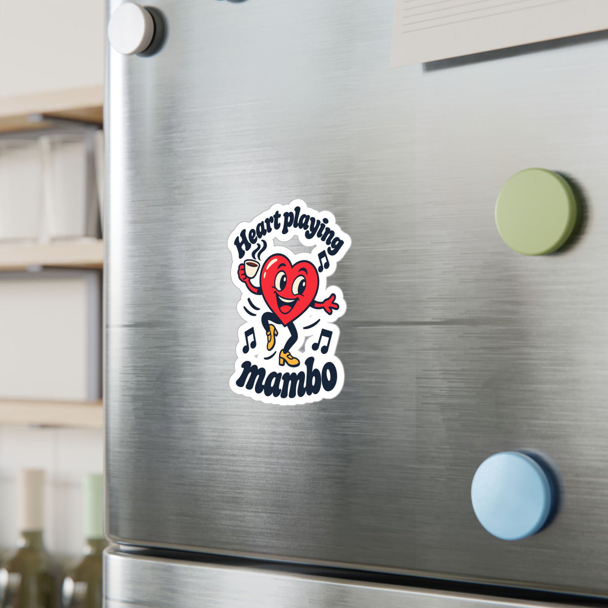 Cartoon Sticker Heart Playing Mambo - Espresso and Music Design Decals for Laptop and Water Bottle