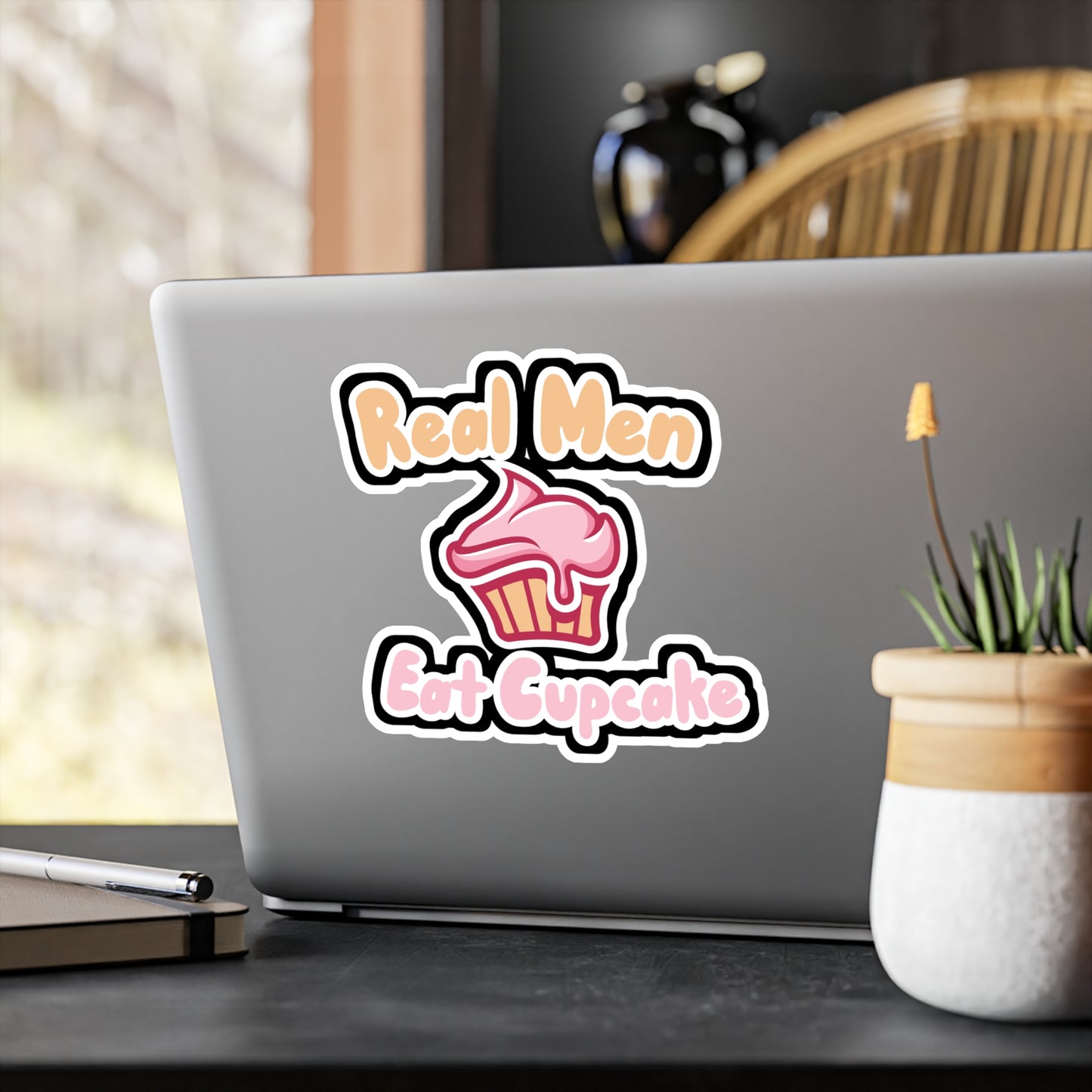 Real Men Eat Cupcake - Baker Sticker for Wall, Laptop, Window, Truck, Car Baker Gift Vinyl Baking Decal Sticker