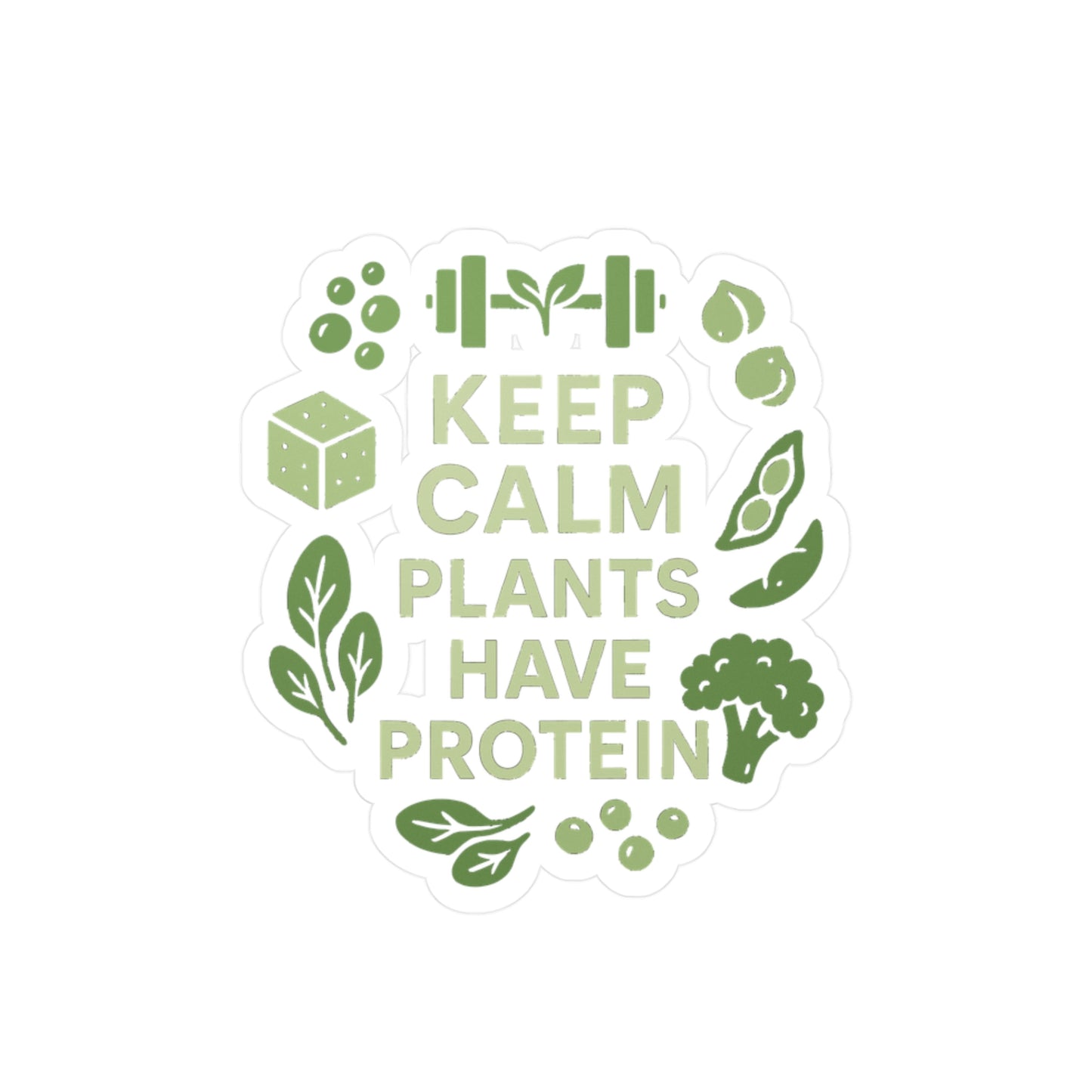 Vegan Sticker – "Keep Calm Plants Have Protein" Decals for Laptops, Water Bottles, Waterproof Vinyl, Vegetarian Green Plant Design