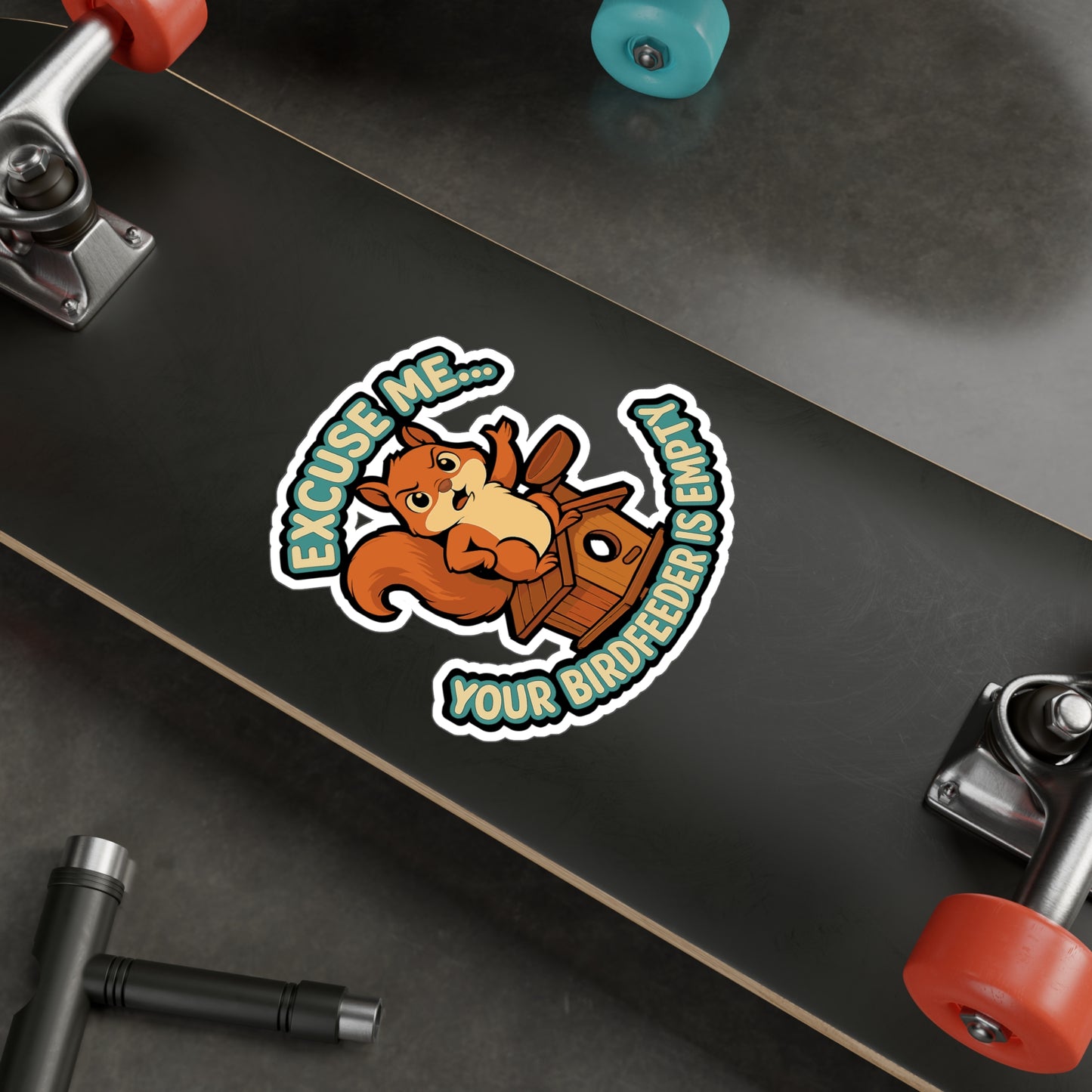 Squirrel Sticker Decals – "Excuse Me Your BirdFeeder Is Empty" Funny Birdwatching Vinyl Design for Laptop, Water Bottle, Waterproof Gift for Birdwatcher Birdkeeper